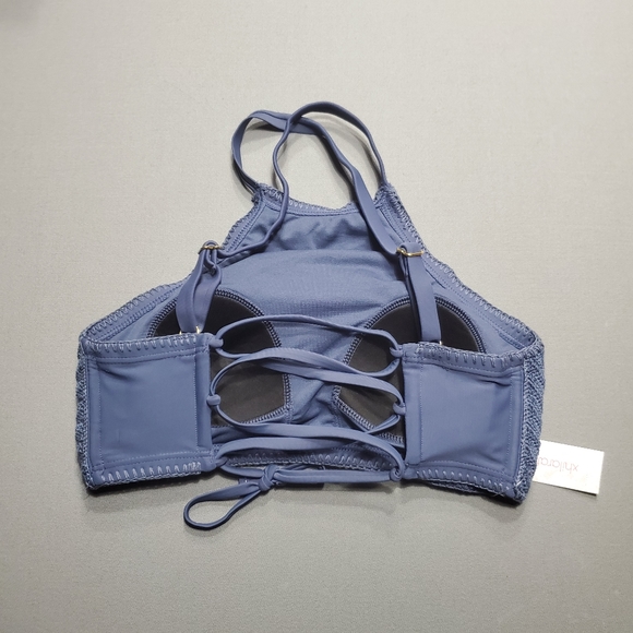 NWT Crochet High Neck Bikini Top Blue Swimsuit - Picture 3 of 7